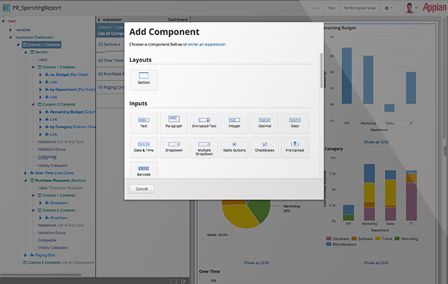 Appian add component UI nahled