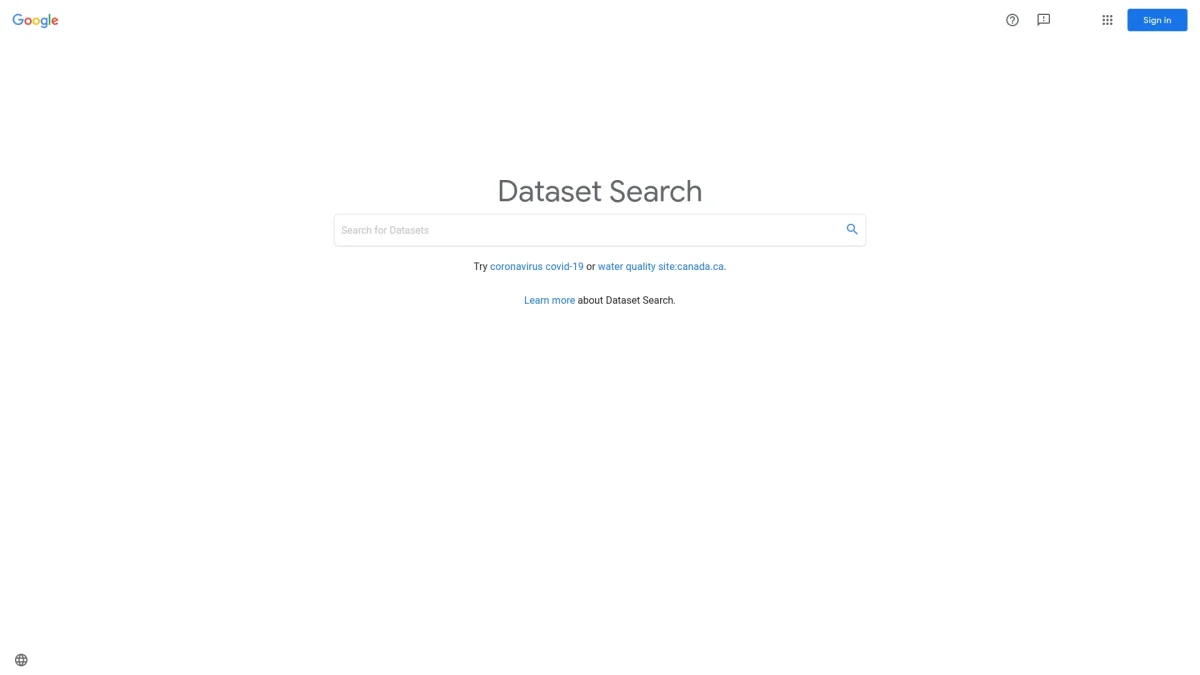 google dataset search úvodní stránka
